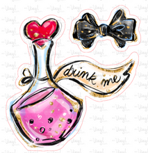 Load image into Gallery viewer, Sticker | 21M | Drink Me Potion | Waterproof Vinyl Sticker | White | Clear | Permanent | Removable | Window Cling | Glitter | Holographic (Copy)