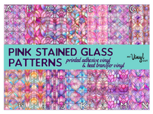 Load image into Gallery viewer, Printed Vinyl &amp; HTV Pink and Purple Stained Glass Windows Patterns 12 x 12 inch sheet