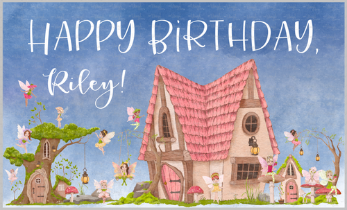 Banner 3 x 5 foot Fairy Tree House Happy Birthday Printed Vinyl Sign