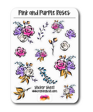Load image into Gallery viewer, Sticker Sheet | Pink and Purple Flowers | Set of little planner stickers 5 X 7