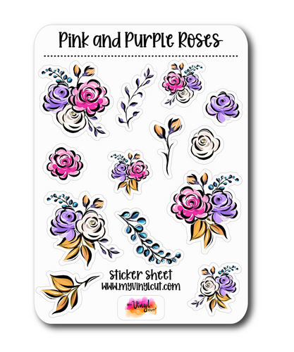 Sticker Sheet | Pink and Purple Flowers | Set of little planner stickers 5 X 7