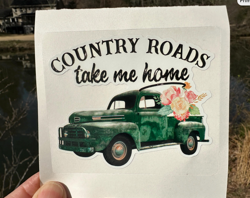 Sticker 39H Dark Green Vintage Truck Country Roads Take Me Home