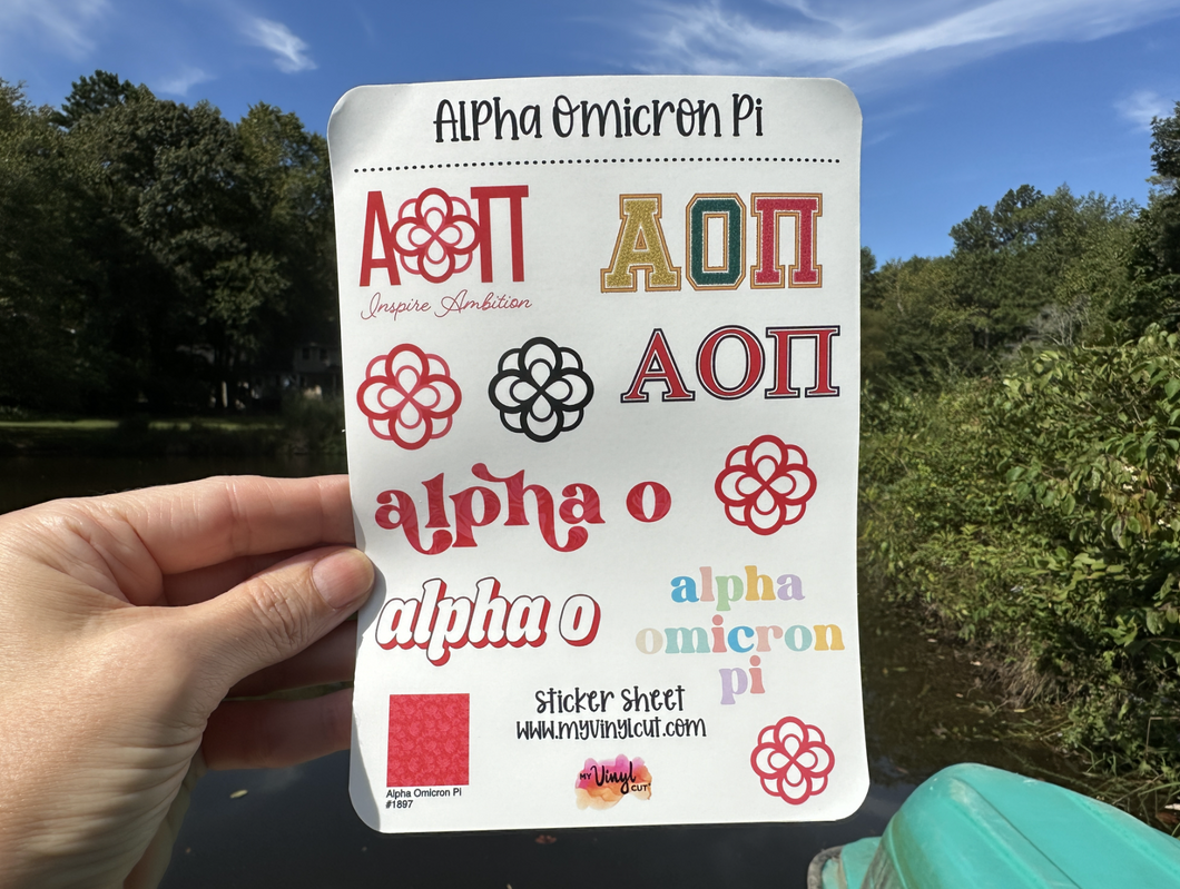 Sticker Sheet |  | Set of little planner stickers ALPHA OMICRON PI 5 X 7