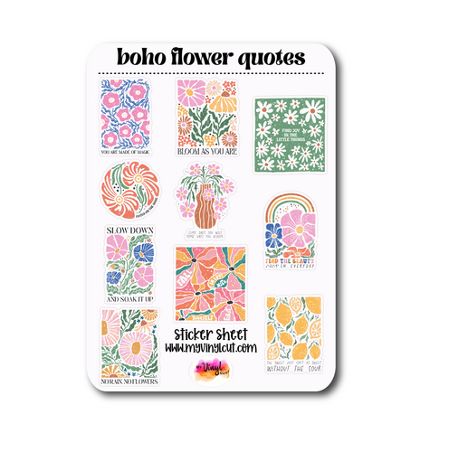 Sticker Sheet |  | Set of little planner stickers Boho Floral Quotes 5 X 7