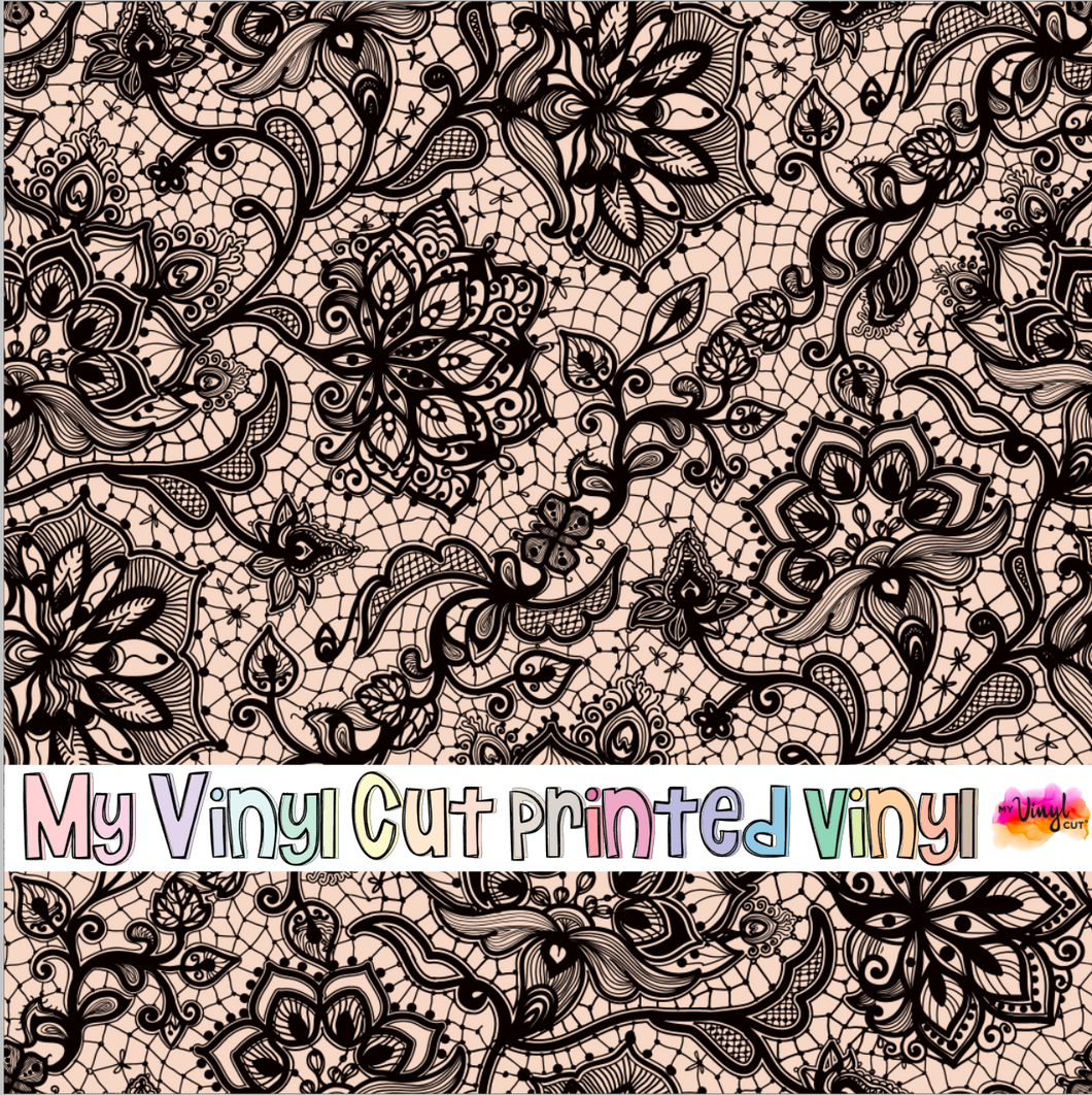 Printed Vinyl & HTV Black Lace Patterns 12 x 12 inch sheet