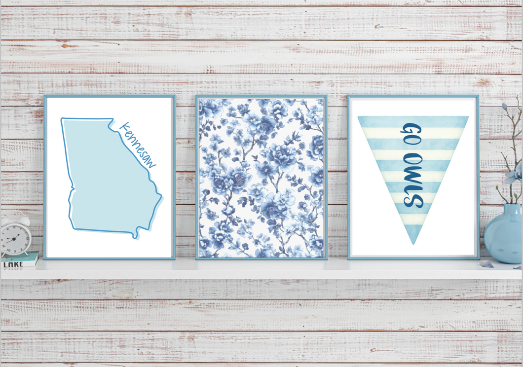 Poster (Set of 3) | 8 x 10 | inches | Light Blue | Go Owls | Kennesaw, Georgia