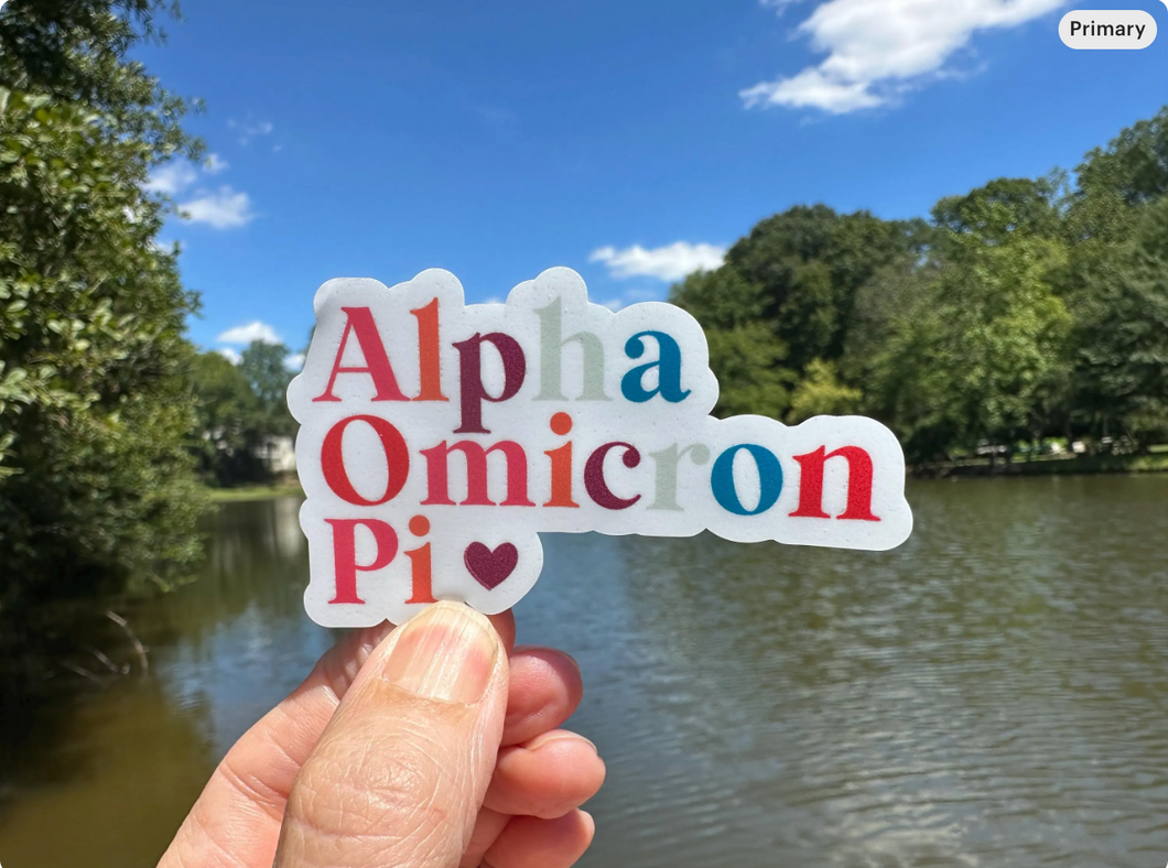 Sorority Sticker | Alpha Omicron Pi | AOP N | Multi | Waterproof Vinyl Sticker | Permanent