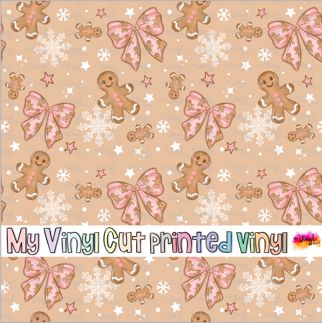 Printed Vinyl HTV & Waterslide Gingerbread and Bows Patterns 12 x 12 inch sheet