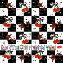 Load image into Gallery viewer, Printed Vinyl HTV &amp; Waterslide Checkerboard Cherries Patterns 12 x 12 inch sheet