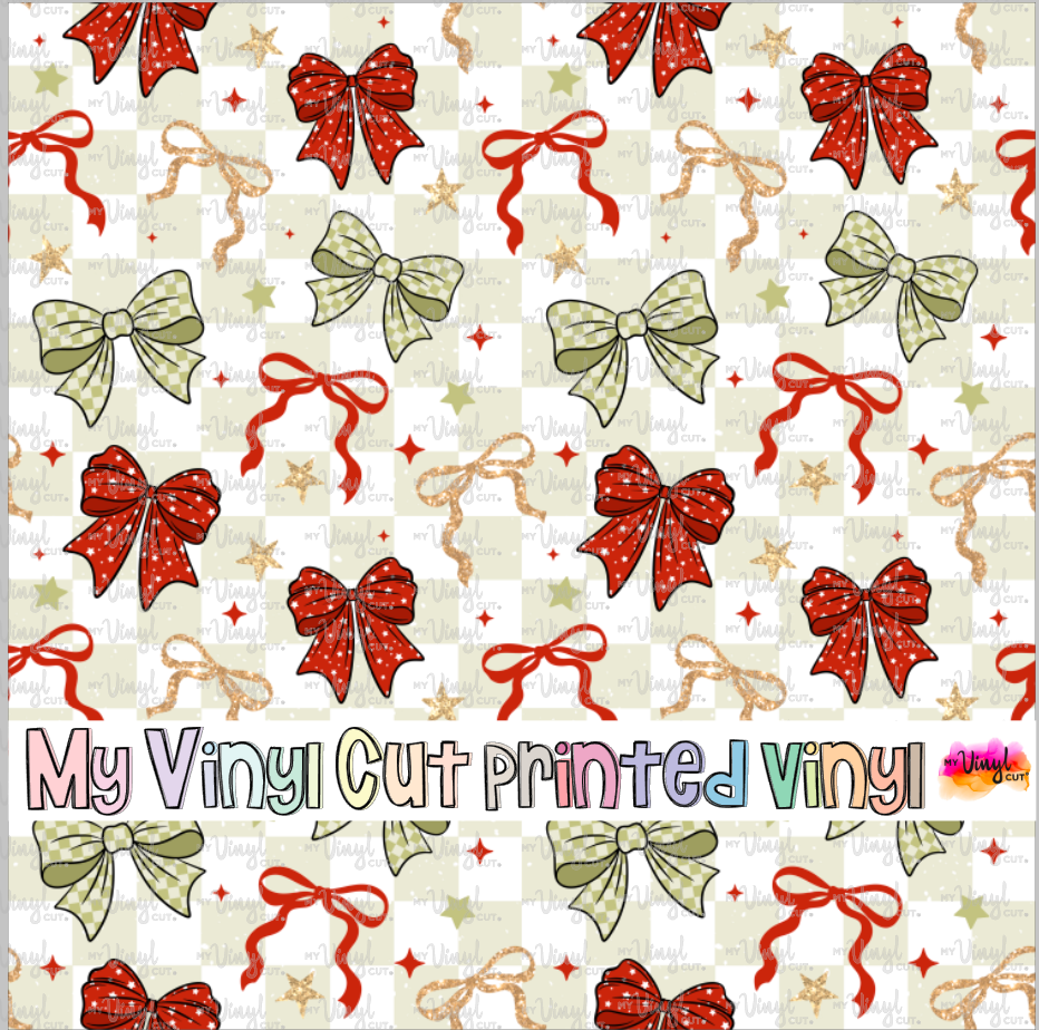 Printed Vinyl HTV & Waterslide Christmas Bows Patterns 12 x 12 inch sheet