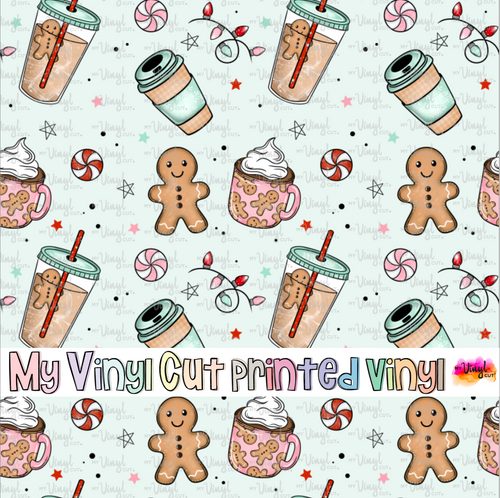 Printed Vinyl HTV & Waterslide Christmas Coffee Club Patterns 12 x 12 inch sheet