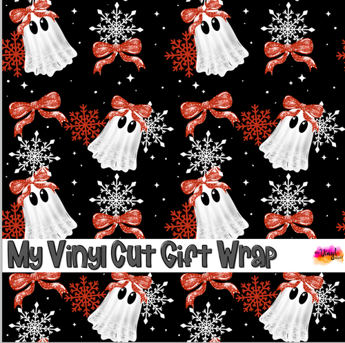Christmas Gift Wrap Printed Wrapping Paper Ghosts and Snowflakes
