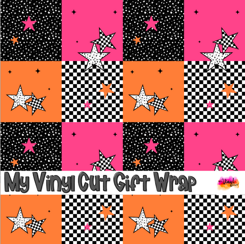 Christmas Gift Wrap Printed Wrapping Paper Pink and Orange Checkerboard