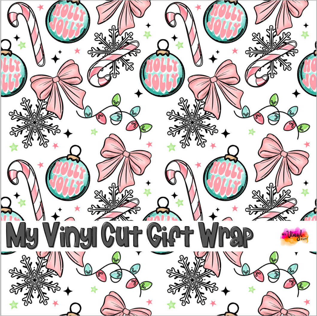 Christmas Gift Wrap Printed Wrapping Paper Holly Jolly Ornaments