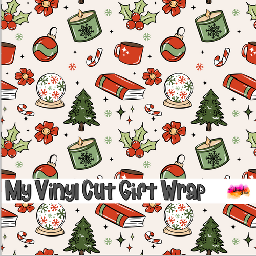 Christmas Gift Wrap Printed Wrapping Paper Red and Green Cozy