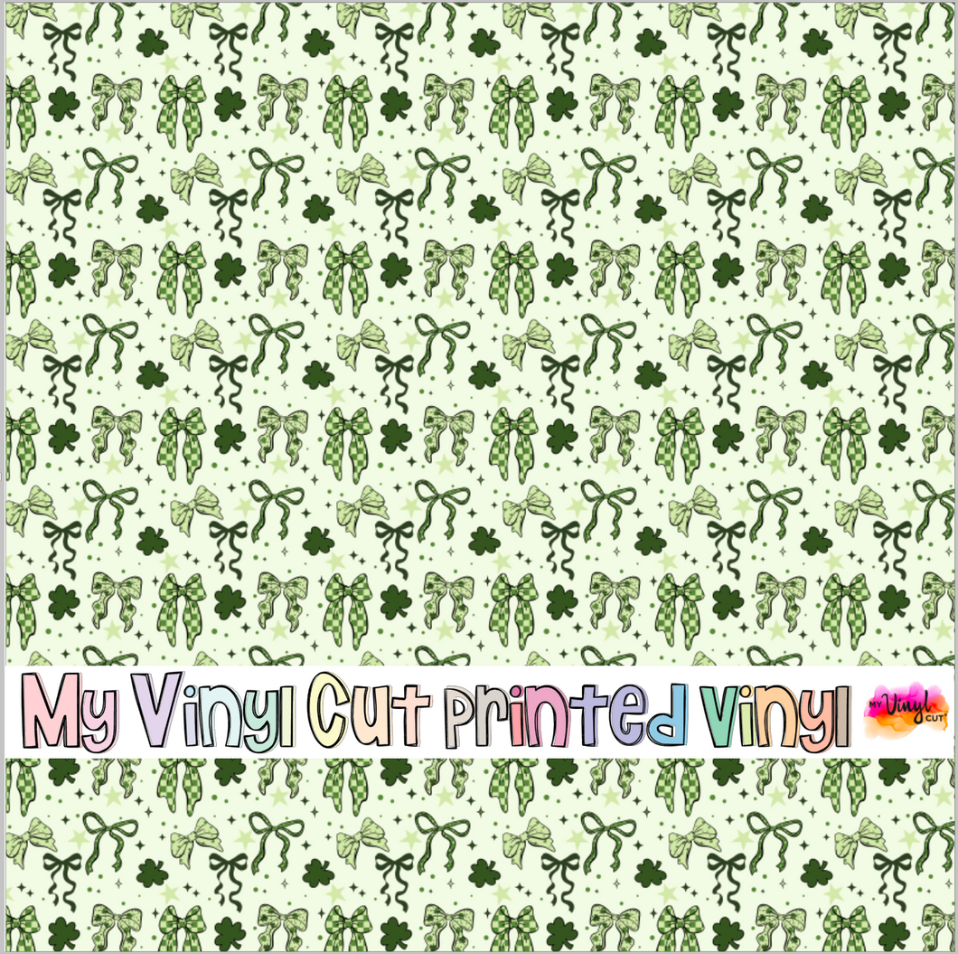 Printed Vinyl, HTV & Waterslide Green Lucky Coquette Bows Pattern 12 x 12 inch sheet
