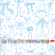 Load image into Gallery viewer, Printed Vinyl, HTV &amp; Waterslide Varied Blue Coquette Bows Patterns 12 x 12 inch sheet