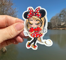 Load image into Gallery viewer, Sticker | 29C | Girl in Minnie Dress | Waterproof Vinyl Sticker | White | Clear | Permanent | Removable | Window Cling | Glitter | Holographic