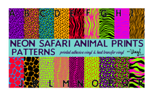 Load image into Gallery viewer, Printed Vinyl, HTV &amp; Waterslide Neon Safari Patterns 12 x 12 inch sheet