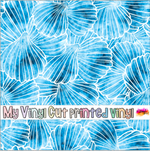 Load image into Gallery viewer, Printed Vinyl, HTV &amp; Waterslide Blue Seashells B Patterns 12 x 12 inch sheet