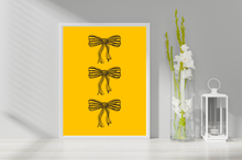 Load image into Gallery viewer, Poster | 8 x 10 | 12 x 18 | 16 x 20 | 20 x 30 | 24 x 36 | inches | Light Pink | Solid Yellow Background | Black Bows
