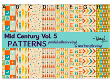Load image into Gallery viewer, Printed Adhesive Vinyl MID CENTURY RETRO Patterns 12 x 12 inch sheet