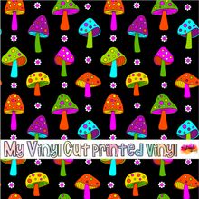 Load image into Gallery viewer, Printed Vinyl | Mod Mushrooms | Permanent Removable Adhesive | Permanent Glitter Adhesive | HTV | Glitter HTV | 12 x 12 inches | ONE Sheet