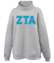Load image into Gallery viewer, Mock Neck Sorority Greek Letters Oversized Heather Gray Sweatshirt Zeta Tau Alpha