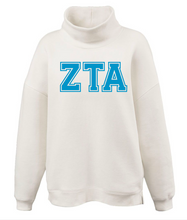 Load image into Gallery viewer, Mock Neck Sorority Greek Letters Oversized Cream Sweatshirt Zeta Tau Alpha