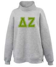 Load image into Gallery viewer, Mock Neck Sorority Greek Letters Oversized Heather Gray Sweatshirt Delta Zeta