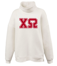 Load image into Gallery viewer, Mock Neck Sorority Greek Letters Oversized Cream Sweatshirt Chi Omega