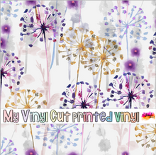 Load image into Gallery viewer, Printed Vinyl, HTV Purple Dandelions Patterns 12 x 12 inch sheet