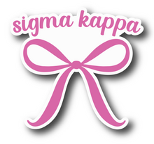 Load image into Gallery viewer, Sticker | SK | Sigma Kappa Pink Bow | Waterproof Vinyl Sticker | White | Clear | Permanent | Removable | Window Cling | Glitter | Holographic (Copy)
