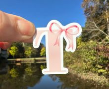 Load image into Gallery viewer, Sticker | Pink Coquette Bow Letter Initial STICKER | Waterproof Vinyl Sticker | Permanent