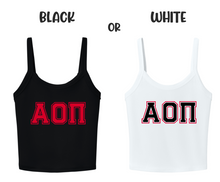 Load image into Gallery viewer, Crop Top Tank Alpha Omicron Pi Greek Letters Available in Black or White