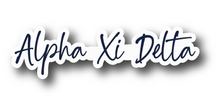 Load image into Gallery viewer, Sticker | AXID_D | Alpha Xi Delta Signature | Waterproof Vinyl Sticker | White | Clear | Permanent | Removable | Window Cling | Glitter | Holographic