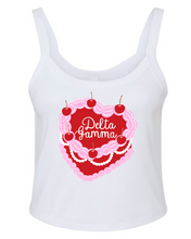 Load image into Gallery viewer, Crop Top Tank Delta Gamma Heart Cake Available in Black or White