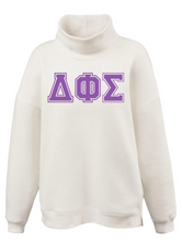 Load image into Gallery viewer, Mock Neck Sorority Greek Letters Oversized Cream Sweatshirt Delta Phi Epsilon