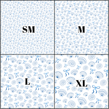 Load image into Gallery viewer, Printed Vinyl, HTV &amp; Waterslide Blue Bows and Shells Patterns 12 x 12 inch sheet