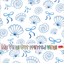 Load image into Gallery viewer, Printed Vinyl, HTV &amp; Waterslide Blue Bows and Shells Patterns 12 x 12 inch sheet