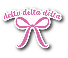 Load image into Gallery viewer, Sticker | DDD | Tri Detla Pink Bow | Waterproof Vinyl Sticker | White | Clear | Permanent | Removable | Window Cling | Glitter | Holographic