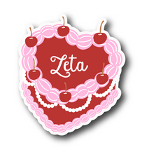 Load image into Gallery viewer, Sticker | ZTA_C | Zeta Tau Alpha Heart Shaped Cake | Waterproof Vinyl Sticker | White | Clear | Permanent | Removable | Window Cling | Glitter | Holographic