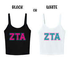 Load image into Gallery viewer, Crop Top Tank Zeta Tau Alpha Greek Letters Available in Black or White