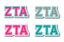 Load image into Gallery viewer, Sticker Sheet | Zeta Tau Alpha | Set of 3 inch Sorority Greek Letters stickers 6 X 8