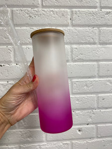 Drinkware 16 or 25 oz BLANK Clear, Frosted, Ombre Color Glass Soda Can Shaped Drinking Glass Coated for Sublimation