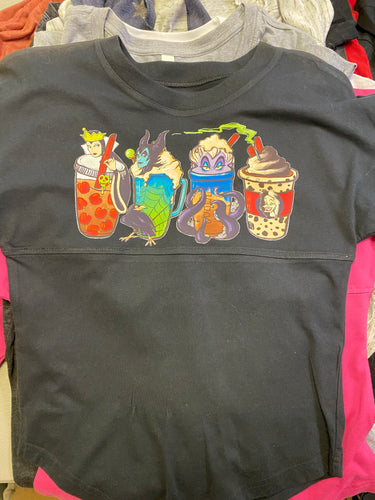 T Shirt Boxercraft Brand Black Long Sleeved with Villains Drinks Design SIZE YS, YL