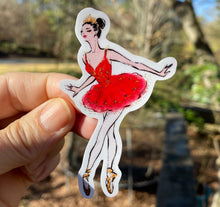 Load image into Gallery viewer, Sticker | 62G | Ballerina in Red | Waterproof Vinyl Sticker | White | Clear | Permanent | Removable | Window Cling | Glitter | Holographic
