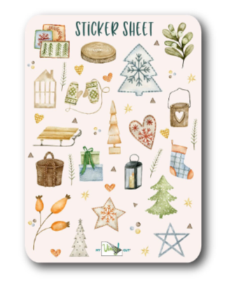 Sticker Sheet 68 Set of little planner stickers Cottagecore Christmas graphics