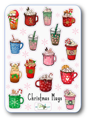 Sticker Sheet 72 Set of little planner stickers Christmas Coffee Drinks