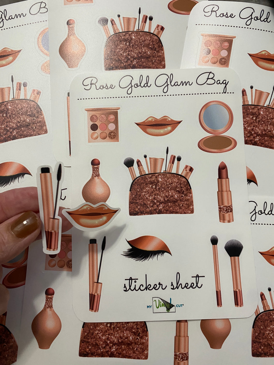 Sticker Sheet 66 Set of little planner stickers Rose Gold Make up Bag
